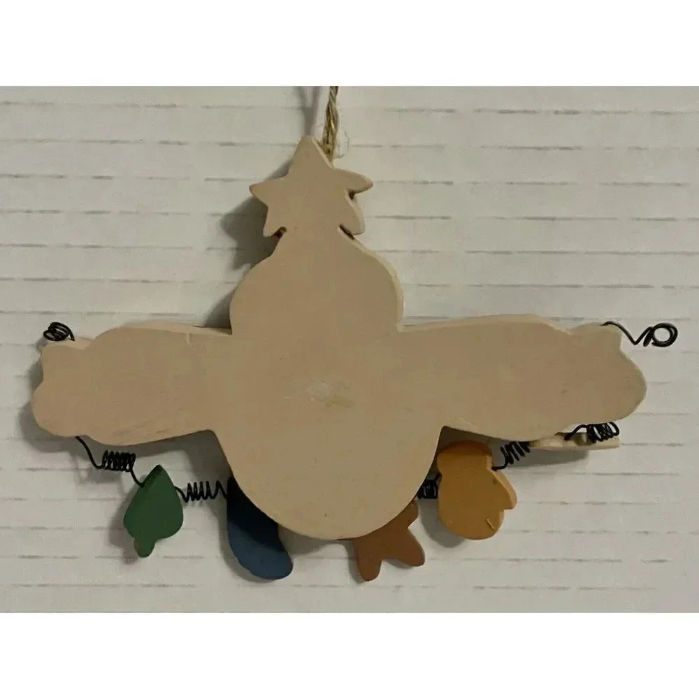 Santa Holding Garland Rustic Wood‎ Christmas Tree Ornament 4 1/2 Inches